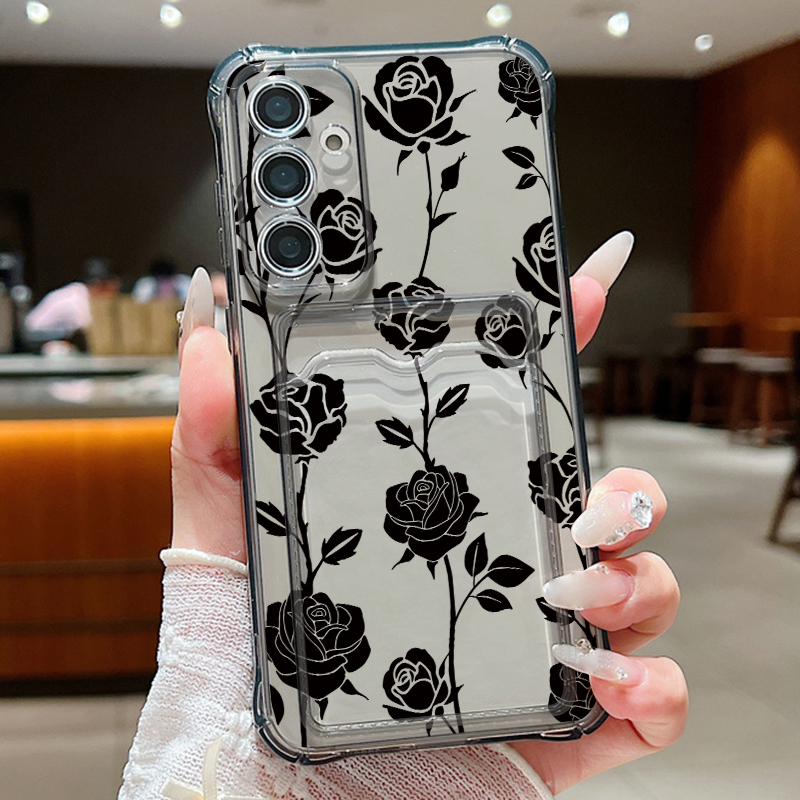 Wallets - Etui-portfel z wzorem czarnej róży do